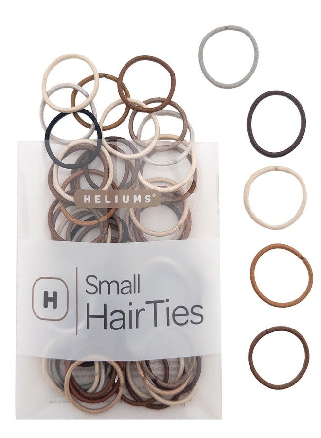 Heliums Small Hair Ties - Mix - No Damage Mini 1 Inch Reusable 2mm Elastics for Thin Hair and Kids, Neutral Ponytail Holders - 48 Count (Neutrals Mix) - Image 1